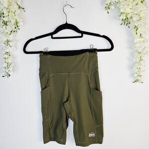 REI Co-op Bike Shorts Small Olive Green Pockets High-Rise Active Outdoor Hiking